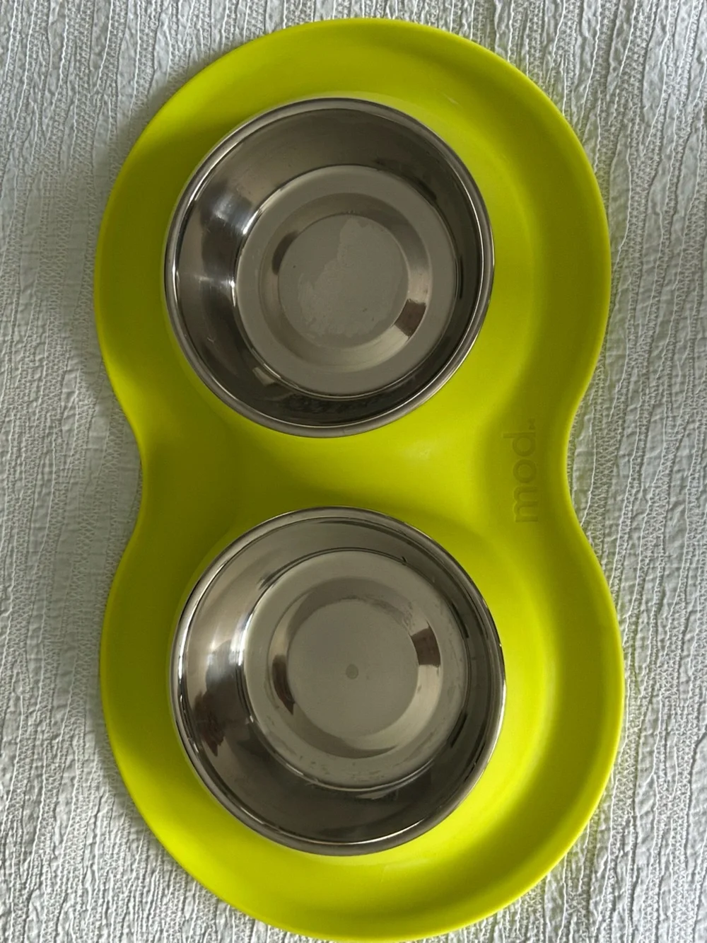 Mod -Double Stainless Steel Pet Bowls in Lime Yellow Stand